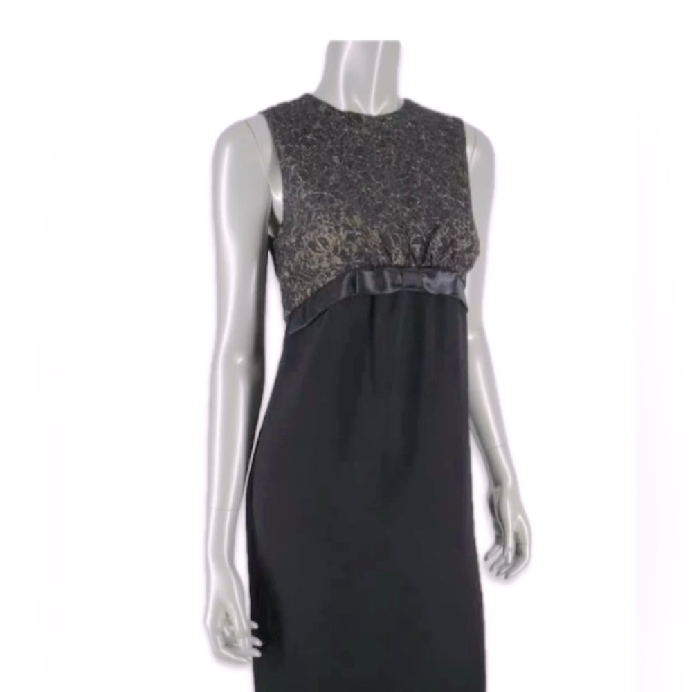 Michael Kors Sheath Dress Black Gold Floral Bow Event Party Glam